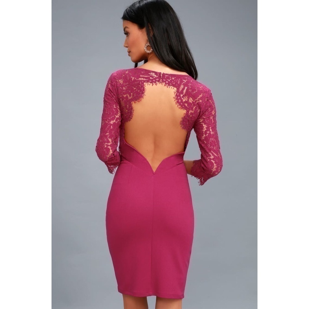 NWT Lulu’s Lace Magenta Bodycon Dress - Picture 2 of 10